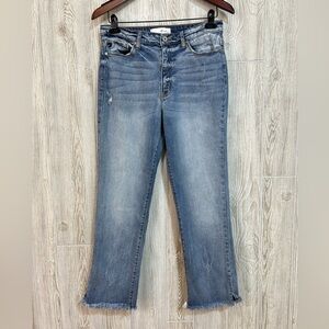 KanCan Muffy High Rise Side Slit Raw Edge Hem Straight Jeans Size 9/28